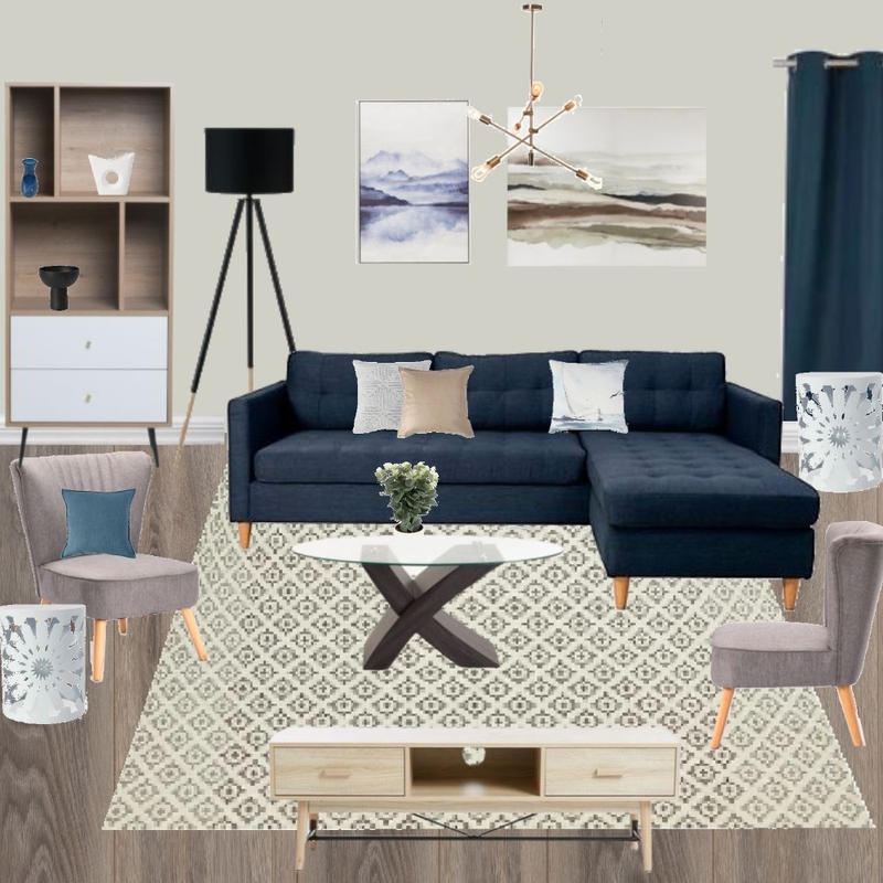 L13 - LIVING ROOM MODERN BLUE SECTIONAL, GREY, BROWN Mood Board by Taryn on Style Sourcebook