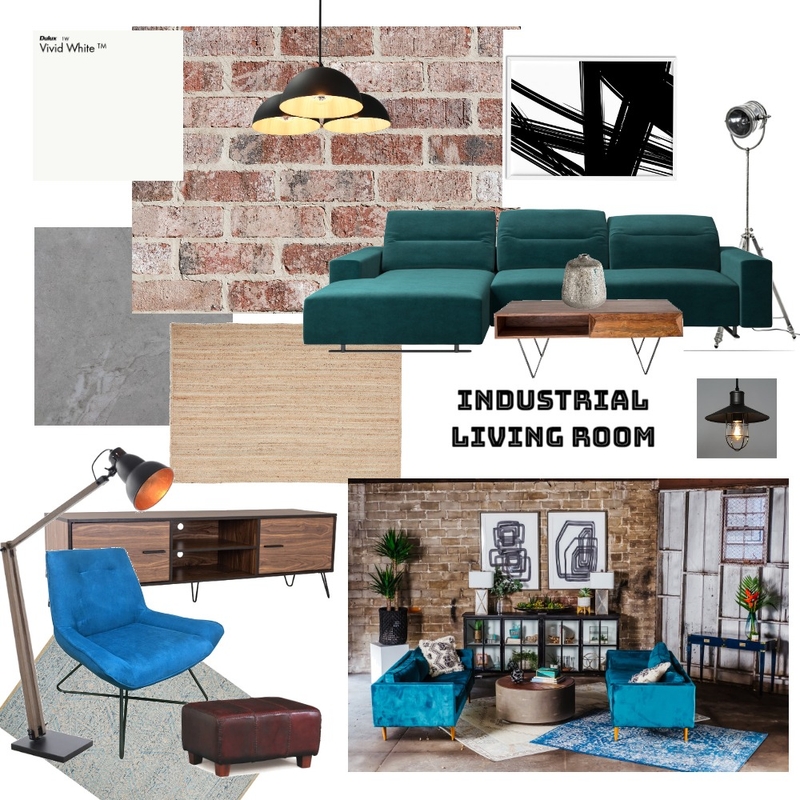 Industrial Living Room Interior Design Mood Board by Sylwia