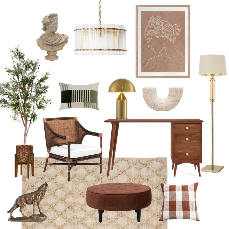 Warm & Woody Study Interior Design Mood Board by Studio Cloche