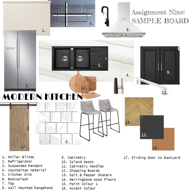 Modern Kitchen Design: Accented Acromatic Colour Scheme Mood Board by Tatiana on Style Sourcebook