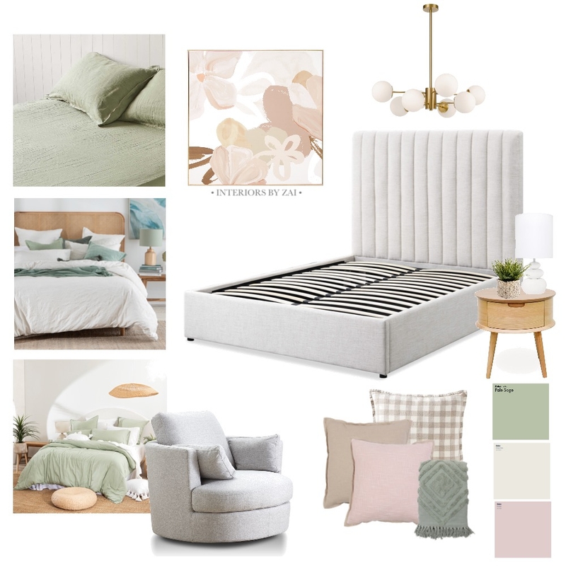 Green and pink bedroom Mood Board by Interiors By Zai on Style Sourcebook