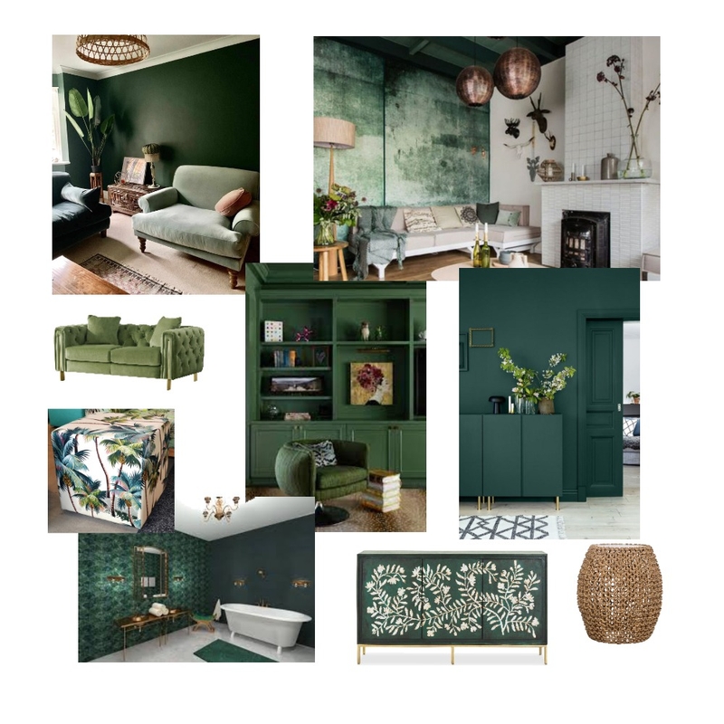 green monochromatic Interior Design Mood Board by madihajaved24