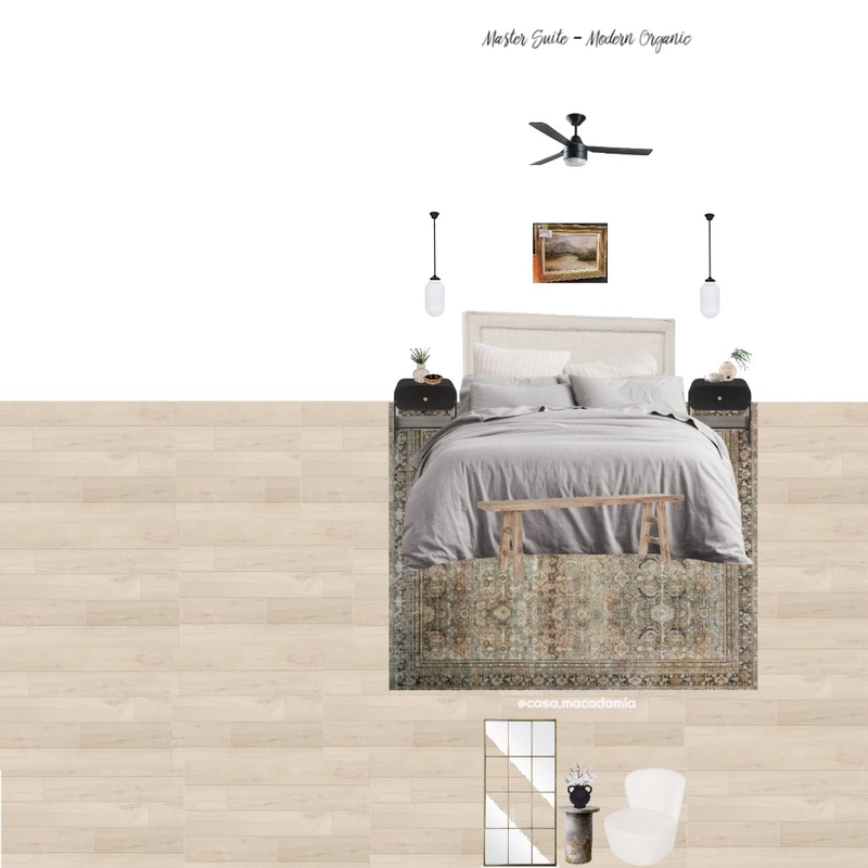 Master Suite - Modern Organic (Fontained Mode Bed Layla 1 Mirror - Perry Black - Boucle Chair- The Lake District Wall Art) Mood Board by Casa Macadamia on Style Sourcebook