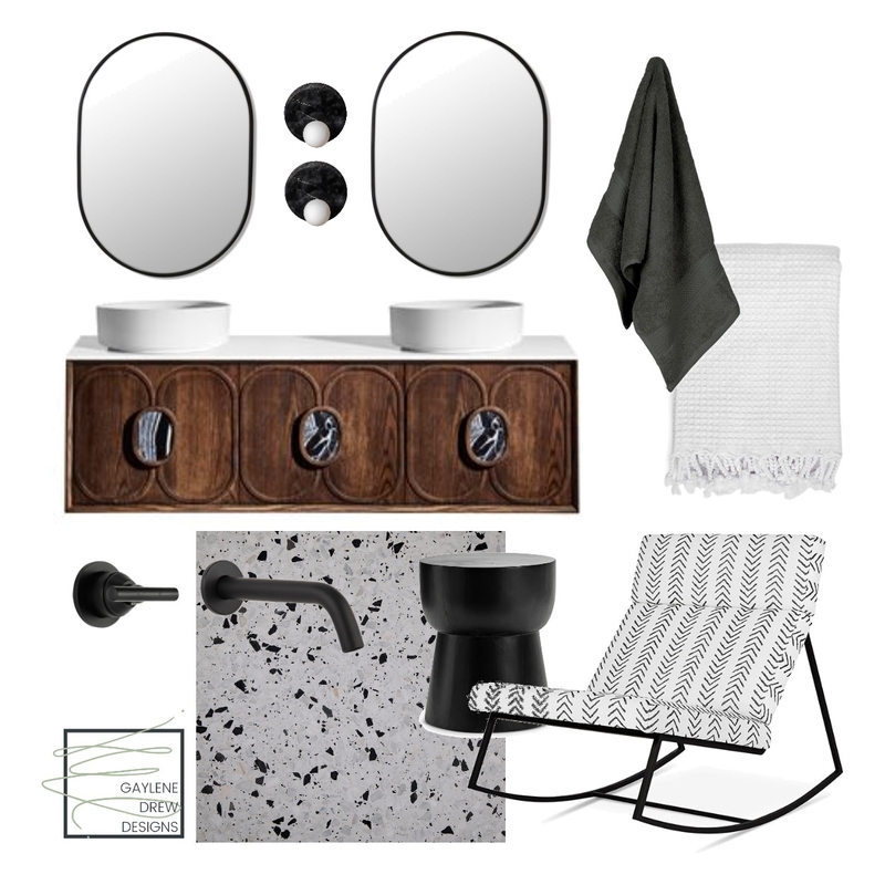 Dark & Moody Ensuite Mood Board by Gaylene Drew Designs on Style Sourcebook
