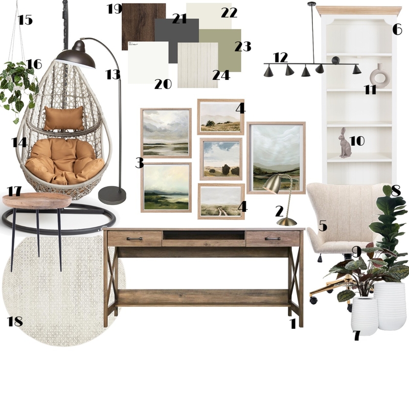Moder Farmhouse Study Room Mood Board by Dan-mari Brits on Style Sourcebook
