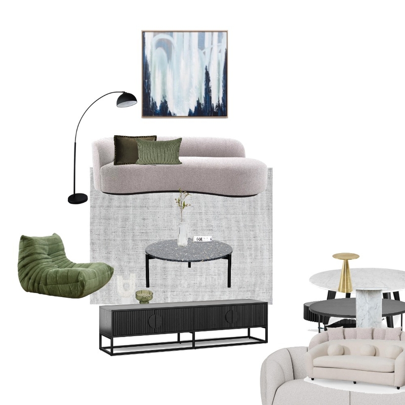 living room upstairs brighton plush couch green chairj diff coffee table charcoal brown cushion Mood Board by Efi Papasavva on Style Sourcebook