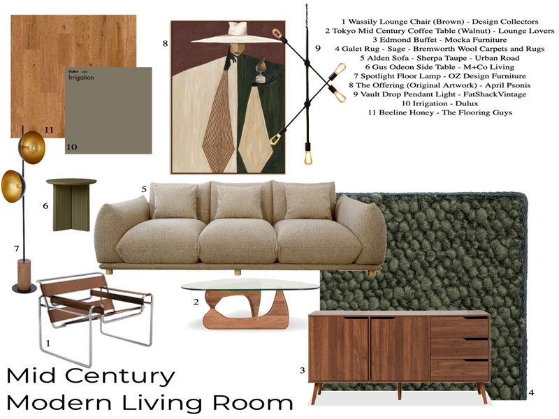 Midcentury Modern Living Room Mood Board by Eden Dinsmore on Style Sourcebook