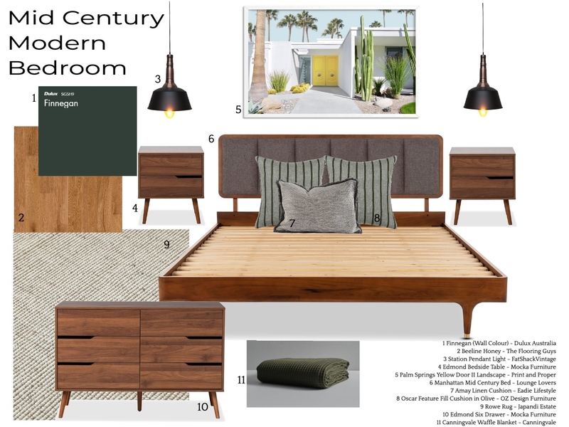 Mid Century Modern Bedroom Mood Board by Eden Dinsmore on Style Sourcebook