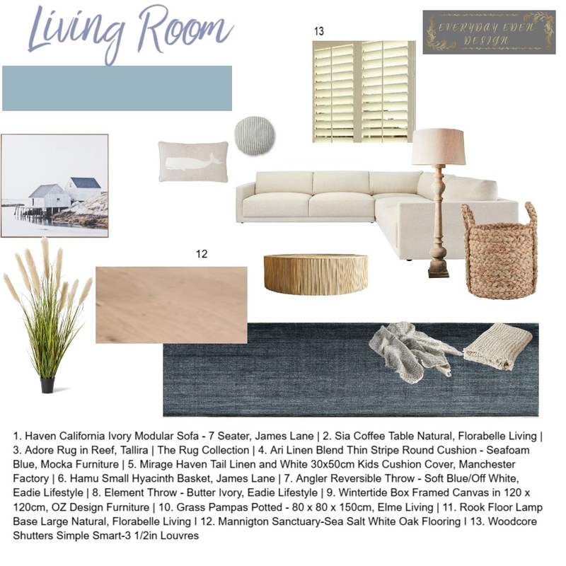 Living Room-Sample Board Mood Board by Everyday Eden on Style Sourcebook