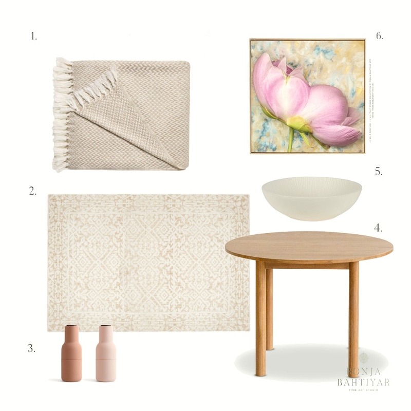 Nature's Palette in a Soft Dining Space: A mood board of Wood, Ceramics, and Floral Art Touches Mood Board by Ronja Bahtiyar Art on Style Sourcebook