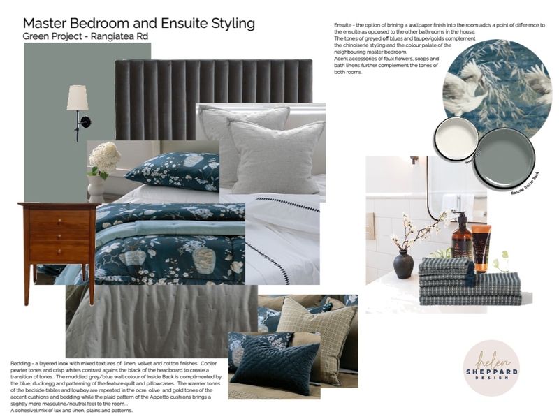 Green Project - Master Bedroom and Ensuite Styling Mood Board by Helen Sheppard on Style Sourcebook