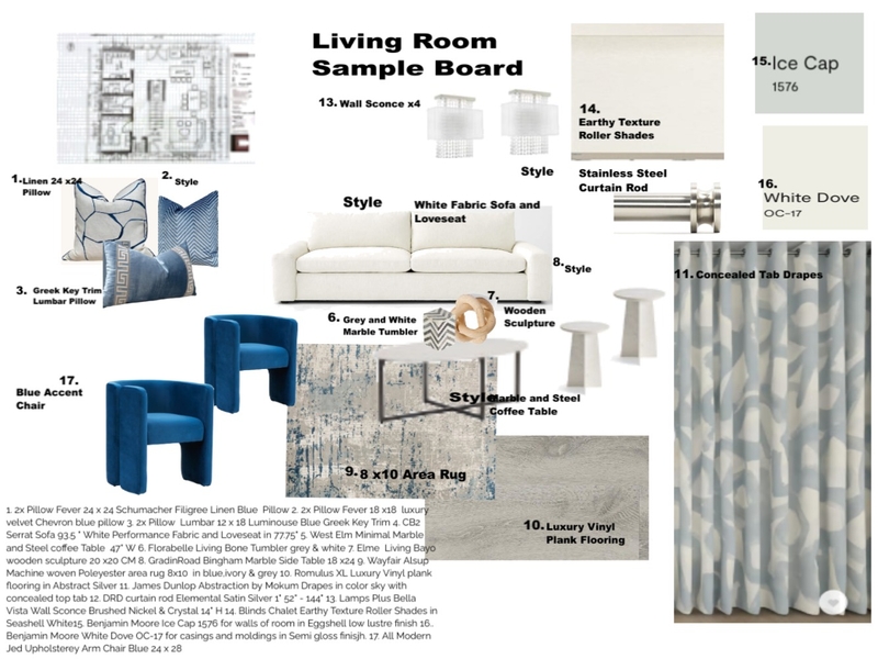 Living Room Sample Board Mood Board by thebridalroominc@gmail.com on Style Sourcebook