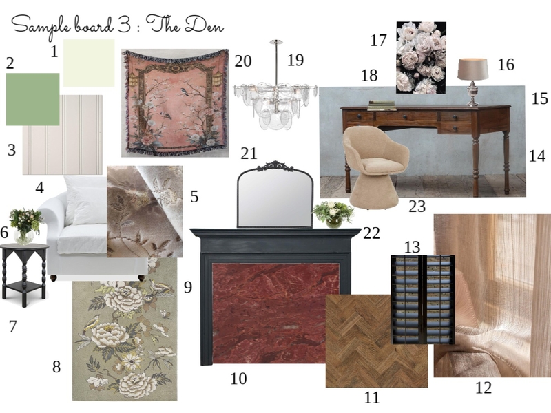 sample board for the den -editing Mood Board by maddiepatino on Style Sourcebook