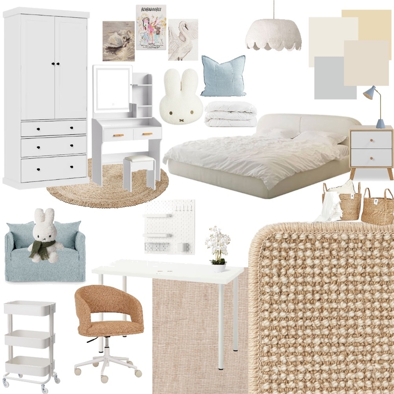 beige/cool blue teenager bedroom Mood Board by hayleylucas777 on Style Sourcebook