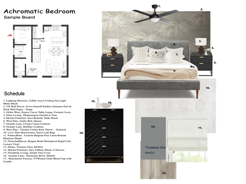 Module 9 - Bedroom Interior Design Mood Board by neelupaul