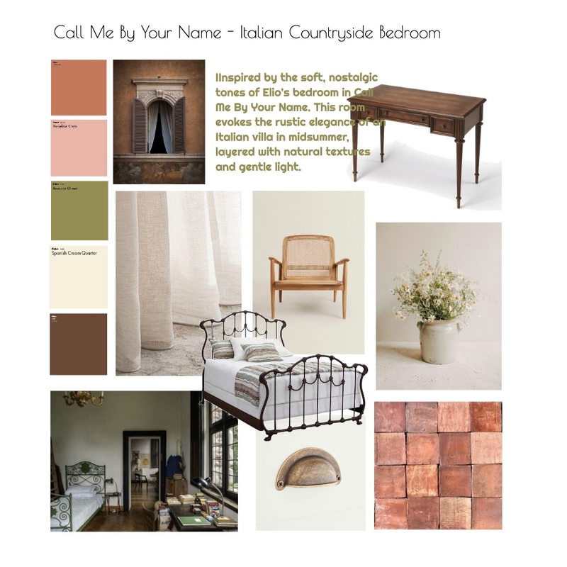 Call Me By Your Name - Italian Countryside Bedroom Mood Board by rozaeisenberg on Style Sourcebook