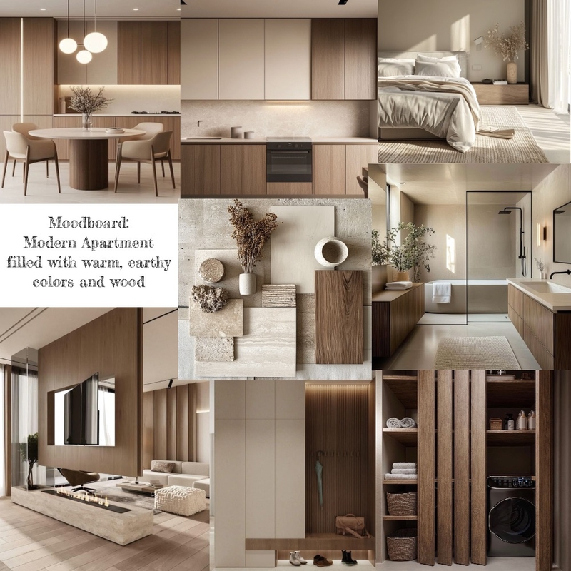 Modern Apartment filled with earthy colors and wood Mood Board by _kkarastergiou on Style Sourcebook