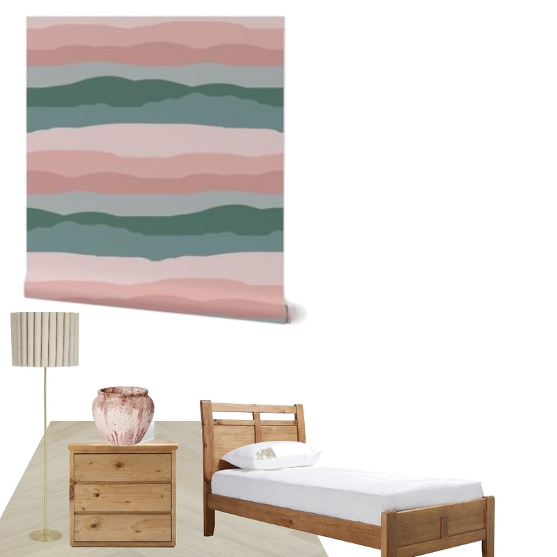 Boho Mountain Landscape Wallpaper Girls Pink and Green Mood Board by tskafidas@me.com on Style Sourcebook