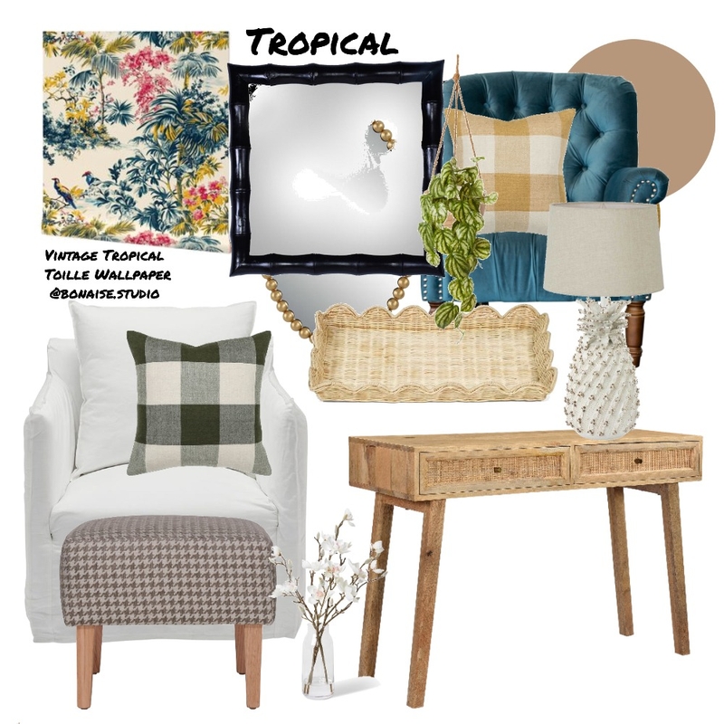 Tropical Grandmillennial Study Mood Board by Bonaise Surface Designer (Textiles, Wallpaper + More) on Style Sourcebook