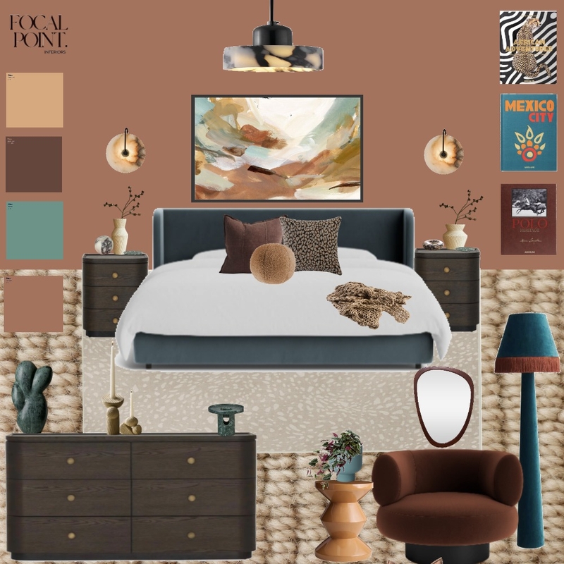 Mocha Mousse and Teal Bedroom (Litchfield Drive) Mood Board by Focal Point Interior on Style Sourcebook