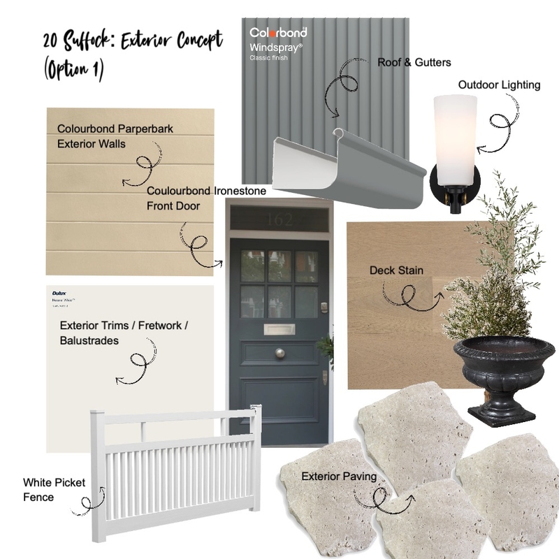 20 Suffock Exterior Colour Concept 1 Mood Board by Spruce Property Co on Style Sourcebook