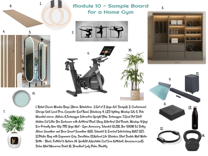 Sample Board for Module 10 - Home Gym`02-06-25 (Final) Mood Board by JudyK on Style Sourcebook