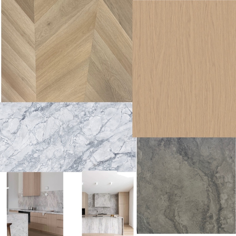 Ercu oak joinery_Odin Chevron Flooring_Dolomite stone_Travertine Grey Tile Mood Board by mnijjar on Style Sourcebook