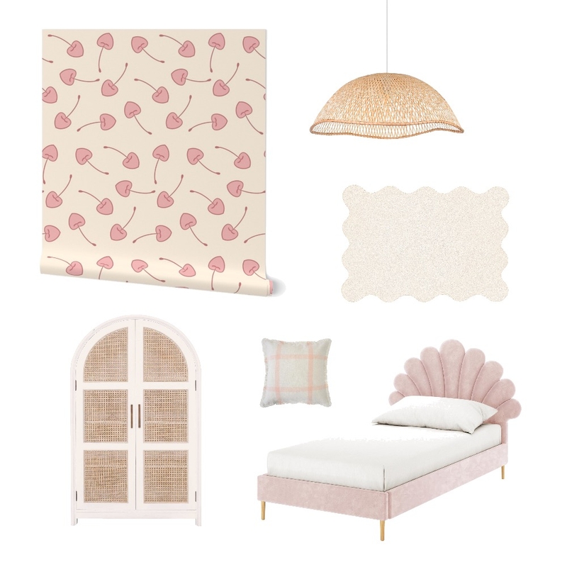 Preppy Pink Cherries Wallpaper for Girl’s Room Mood Board by ashclarkart on Style Sourcebook