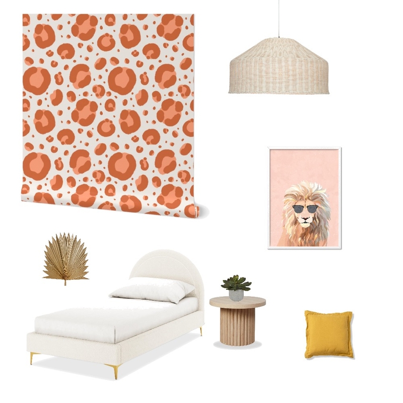 Peach Leopard Print Wallpaper for Teen Girl’s Room Mood Board by ashclarkart on Style Sourcebook