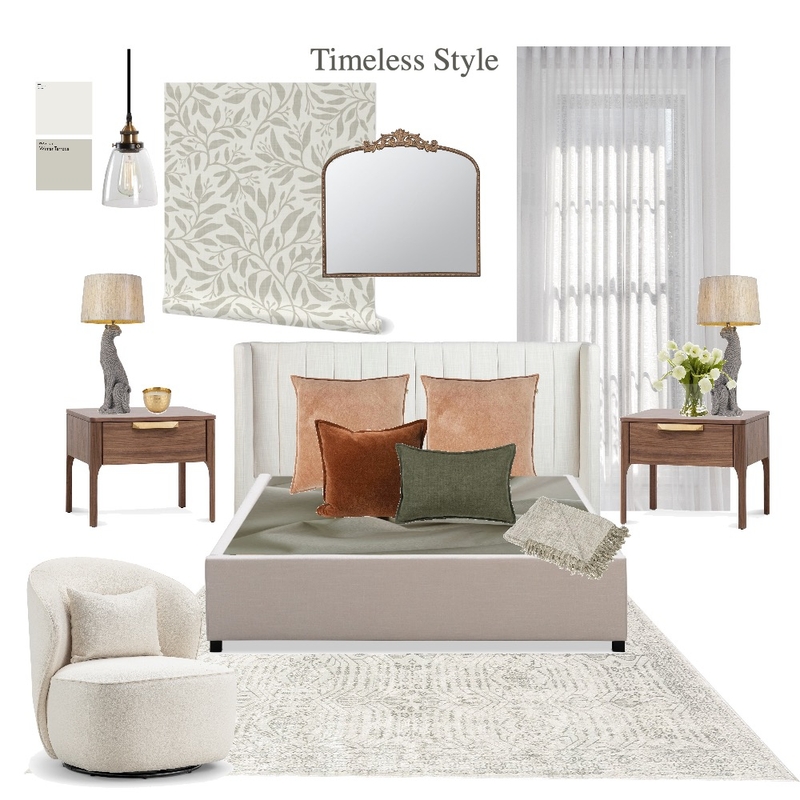 Timeless Bedroom with Botanical Wallpaper Mood Board by jskirrow on Style Sourcebook