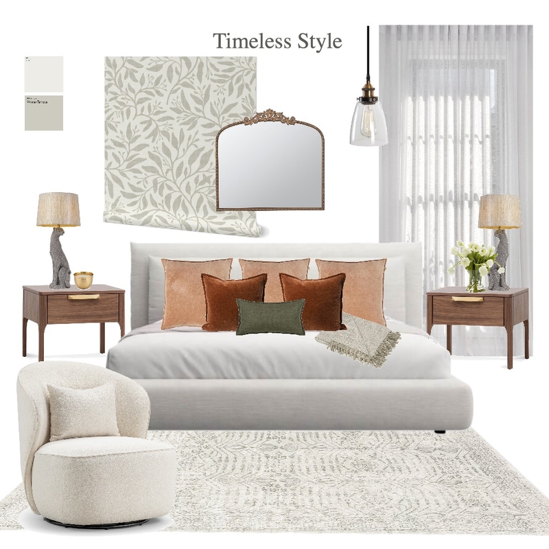 Timeless Transitional Bedroom with Botanical Wallpaper Mood Board by jskirrow on Style Sourcebook