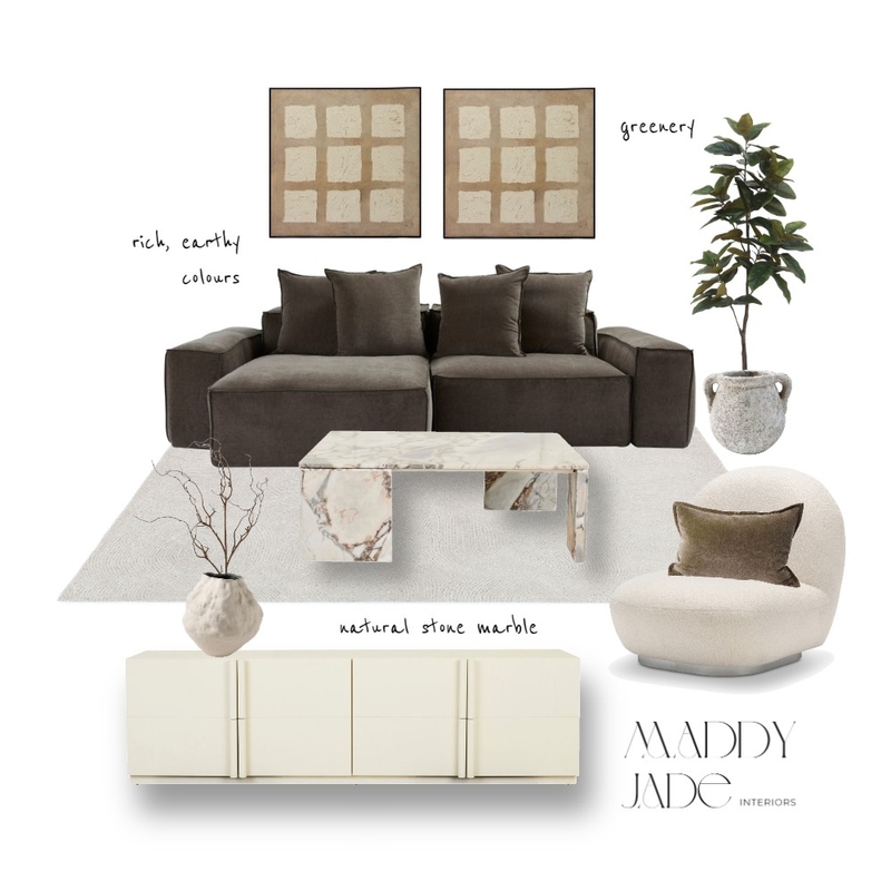 Earthy Tonal Living Room Mood Board by Maddy Jade Interiors on Style Sourcebook