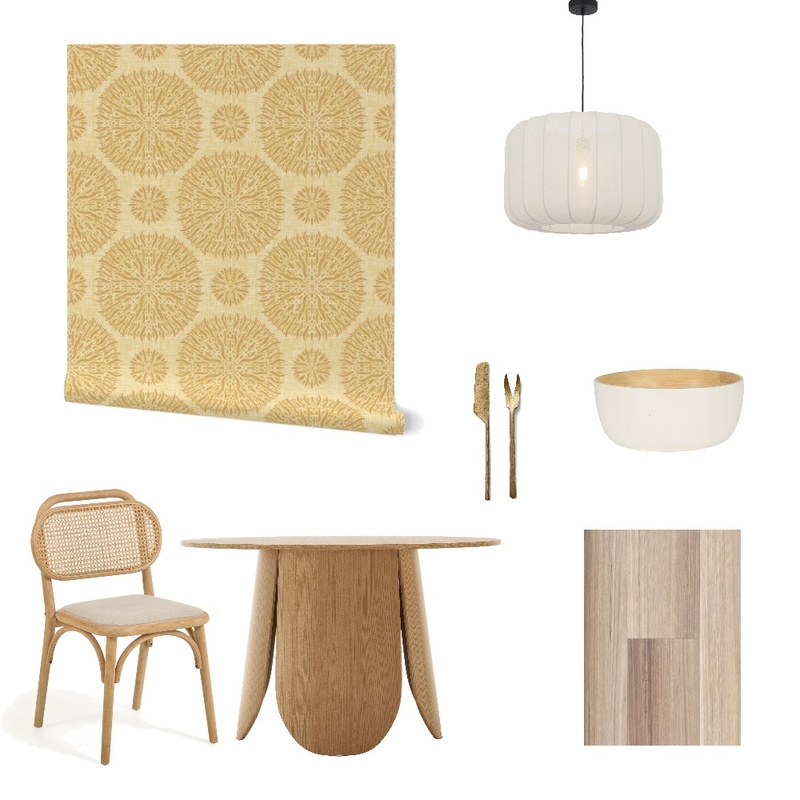 Yellow Japandi Dandelion Sunburst Wallpaper for Kitchen Nook Mood Board by ashclarkart on Style Sourcebook