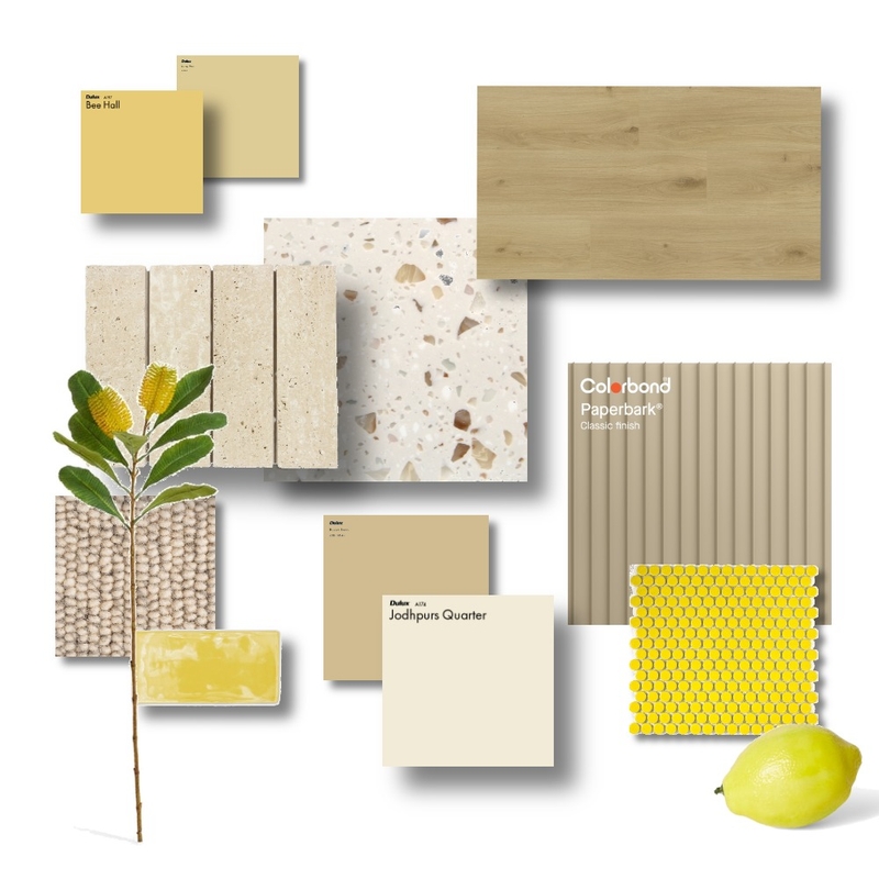Ochre & Warm Yellow Accents flat lay Mood Board by litsa@stannardfamilyhomes.com.au on Style Sourcebook