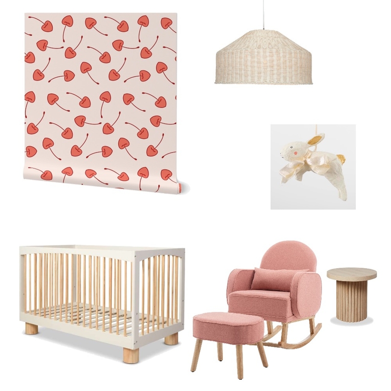 Cottagecore Cherries Wallpaper for Nursery Decor Mood Board by ashclarkart on Style Sourcebook