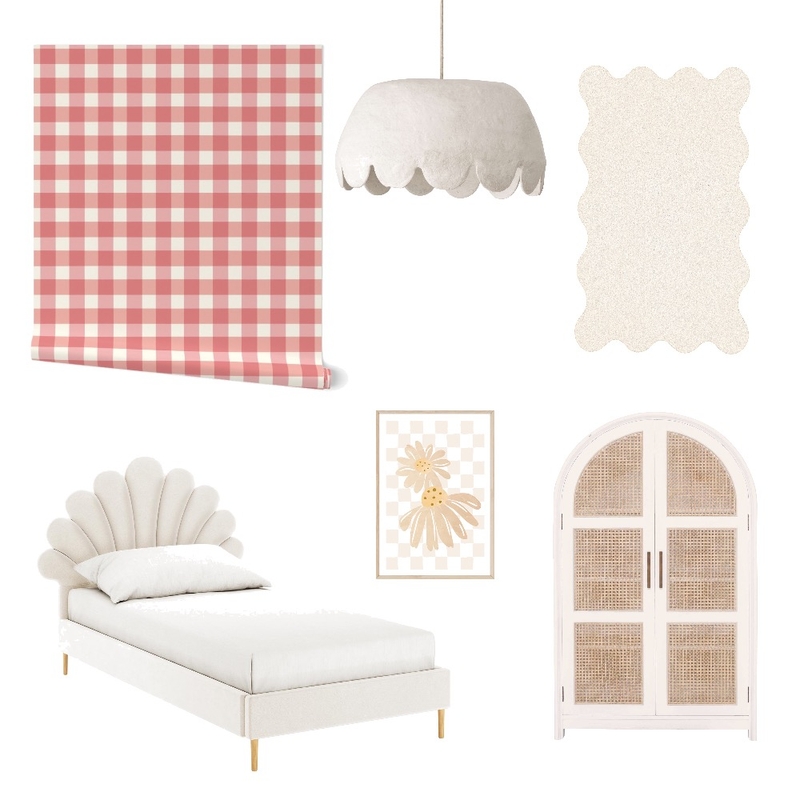 Cottagecore Gingham Pink Wallpaper for Teen Girl Room Mood Board by ashclarkart on Style Sourcebook
