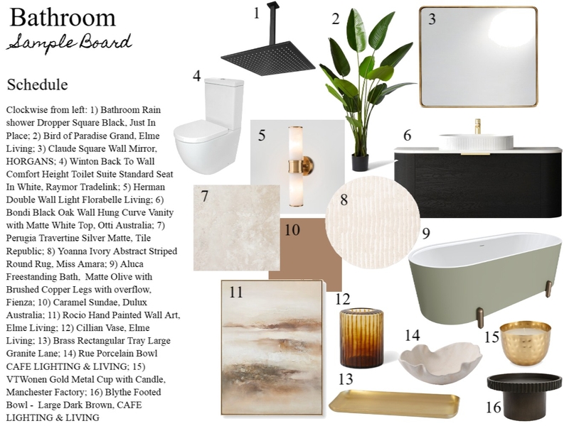 Module 9 - Bathroom Sample Board Mood Board by salenebb on Style Sourcebook