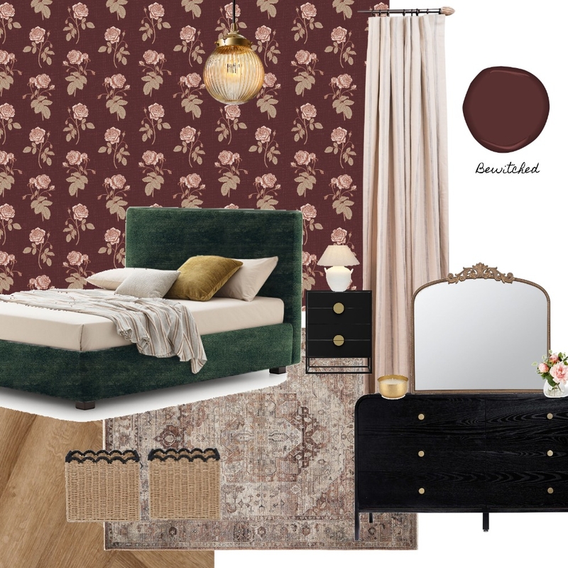 Moody Vintage Rose Wallpaper bedroom Interior Design Mood Board by brittanypolatisdesign