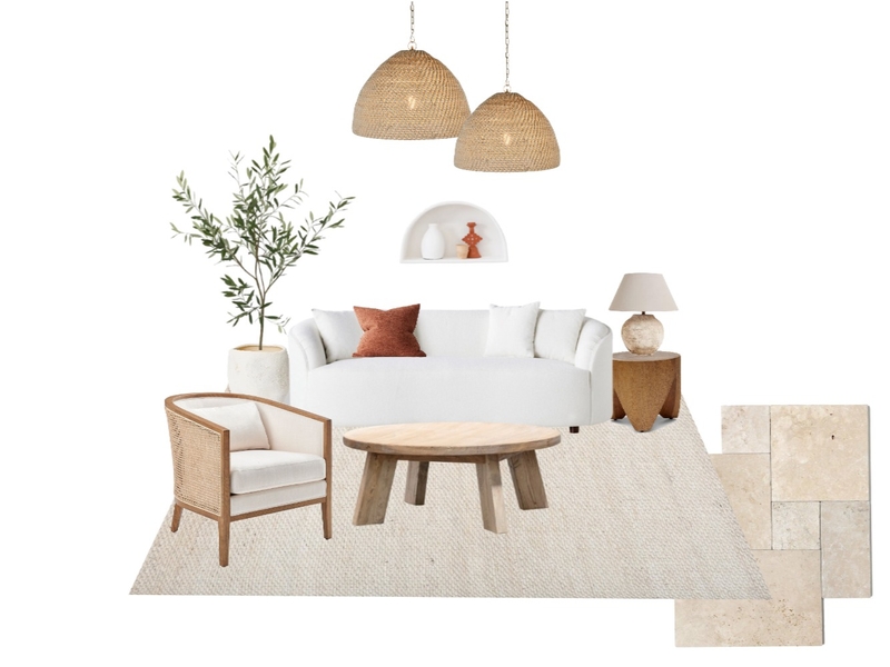 Mediterranean Lounge Room Interior Design Mood Board by Renee Wratih