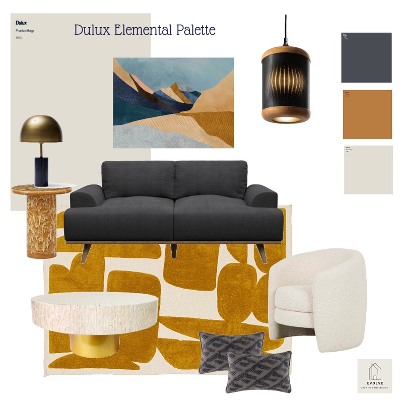 Dulux Elemental Palette inspired lounge Mood Board by Evolve Creative Interiors on Style Sourcebook