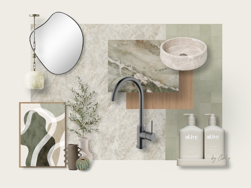 Organic Sage Elegance: Oyster Taj Mahal Grey Mood Board by Carley & Co. Design on Style Sourcebook