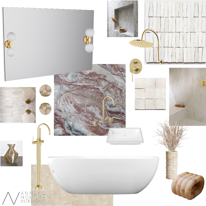 Soft Palette Bathroom Interior Design Mood Board by ANNEKE NOMURA INTERIORS