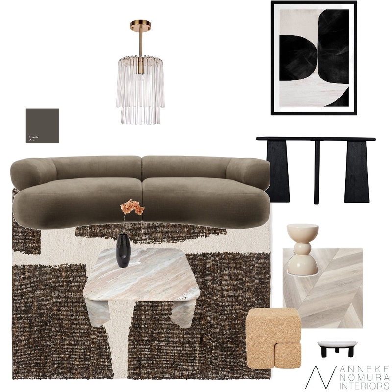 Benjamin Moore Silhouette AF-655 and White Minimal Bold Living Room Mood Board by ANNEKE NOMURA INTERIORS on Style Sourcebook