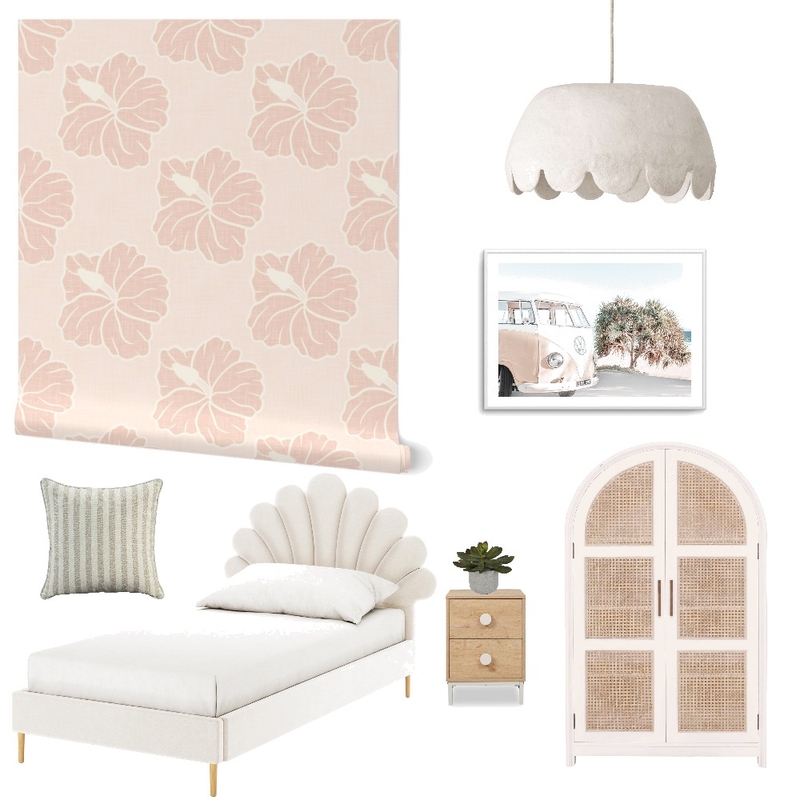 Boho Hibiscus Wallpaper for Girl’s Room Decor Mood Board by ashclarkart on Style Sourcebook
