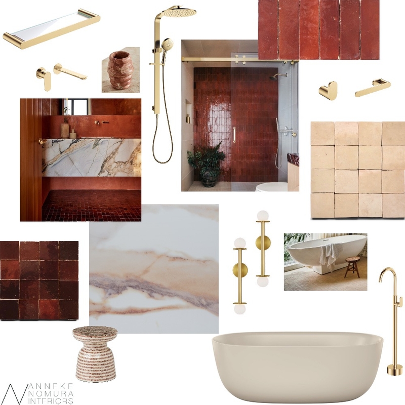 Terra Rose / Burnt Sugar / Natural Zellige Tiles Bathroom Mood Board by ANNEKE NOMURA INTERIORS on Style Sourcebook