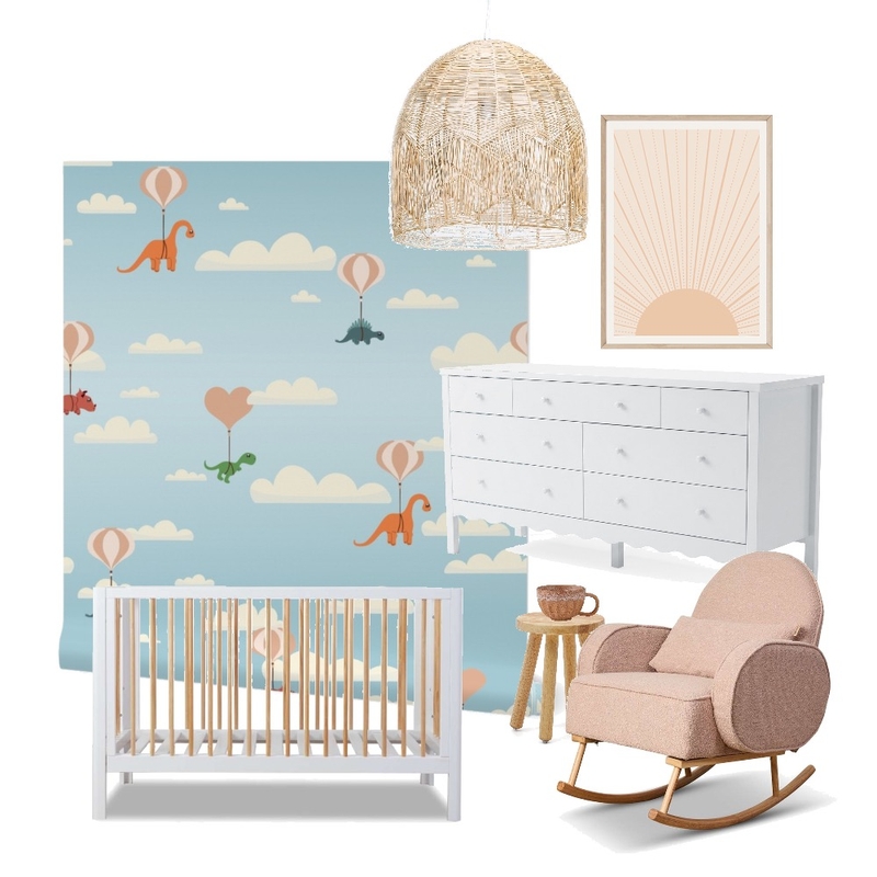 Dino Pink Hot Air Balloon Wallpaper - Ombre Blue Sky Mood Board by Luisa_Rafter_Design on Style Sourcebook