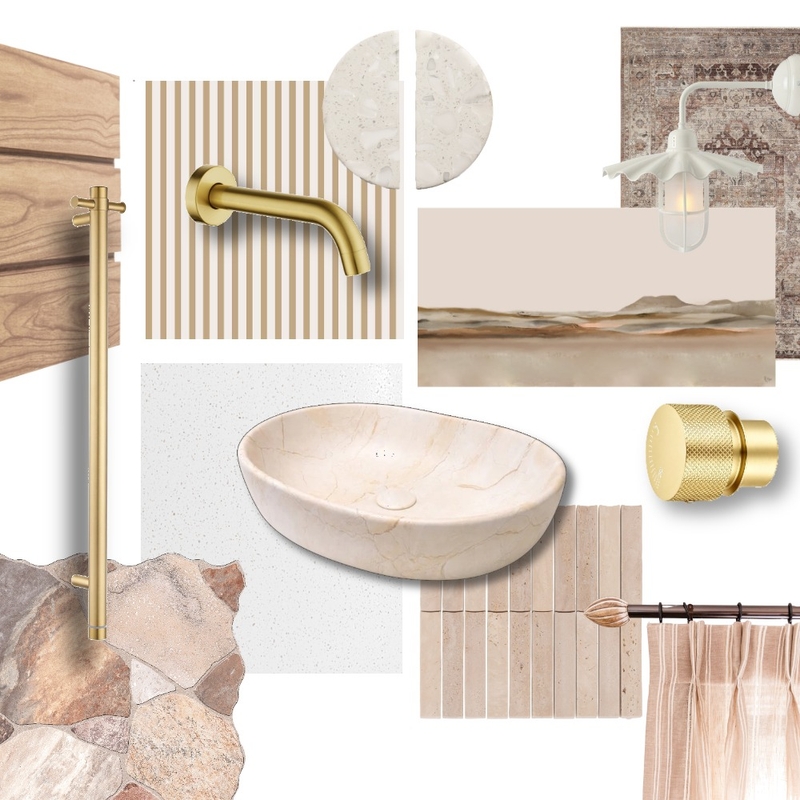 Pinky Terra Vibe Bathroom Brushed Brass Mood Board by Aquaperla on Style Sourcebook