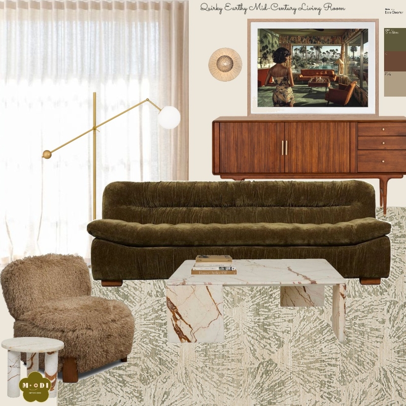 Quirky Earthy Mid-Century Living Room Mood Board by Moodi Interiors on Style Sourcebook