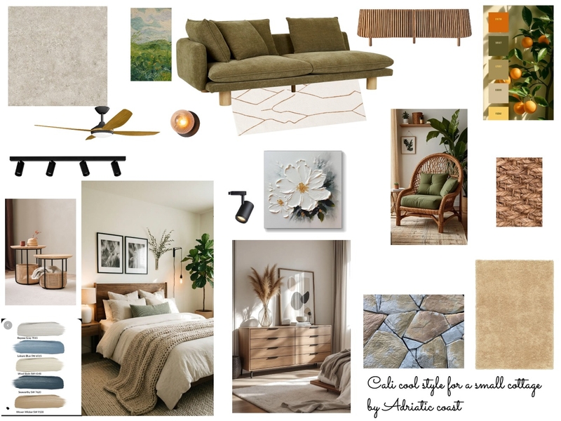 Cali cool style for a small cottage by the Adriatic sea Interior Design Mood Board by Arina VN Cali cool style for a small cottage by the Adriatic sea Interior Design Mood Board by Arina VN