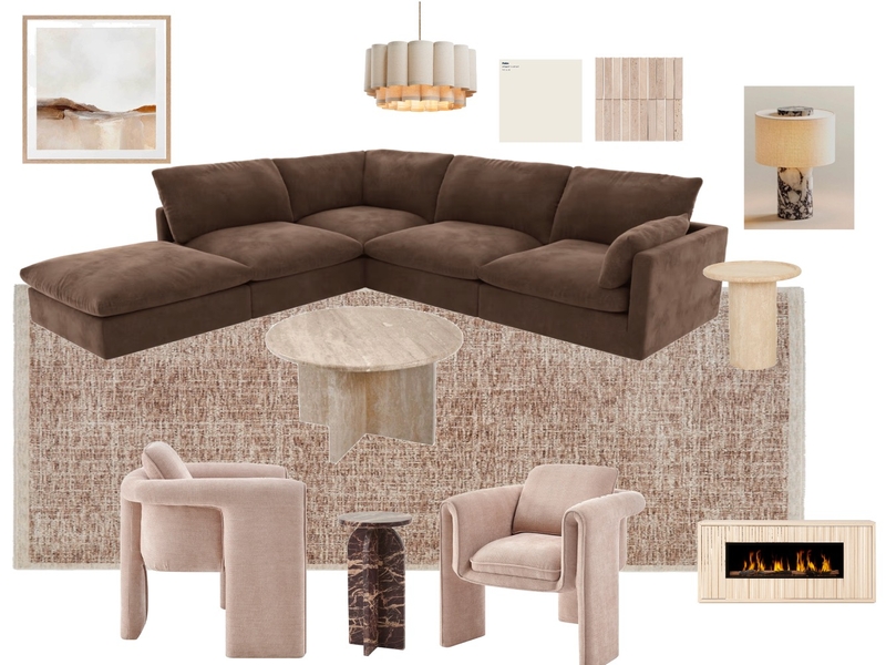 Living room Fireplace Chocolate Travertine Mood Board by serenehomedesign on Style Sourcebook